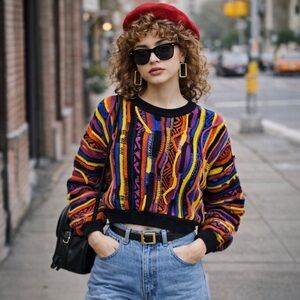 FOREVER 21 colorful abstract cropped sweater - vintage inspired - women’s medium